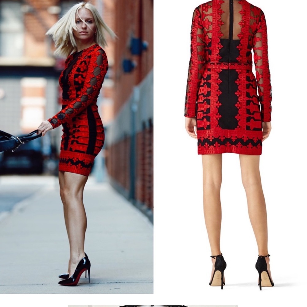 NICOLE MILLER Lace Embroidered Sheer Cutouts Long Sleeve Bodycon Mini Dress 4